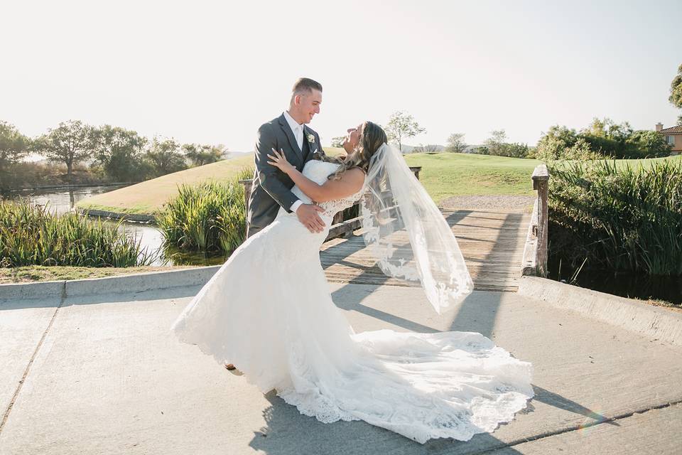 Bride and groom at the bridge