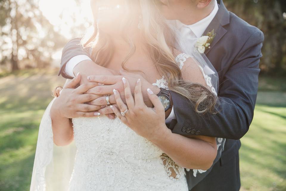 Bride and groom on the fairway