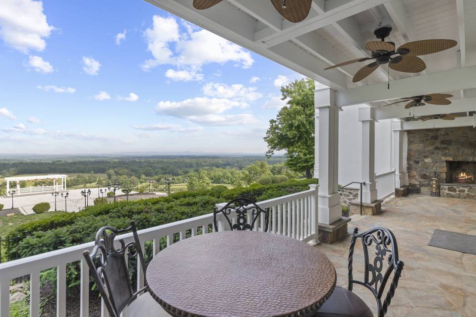 Balcony overlooking patio