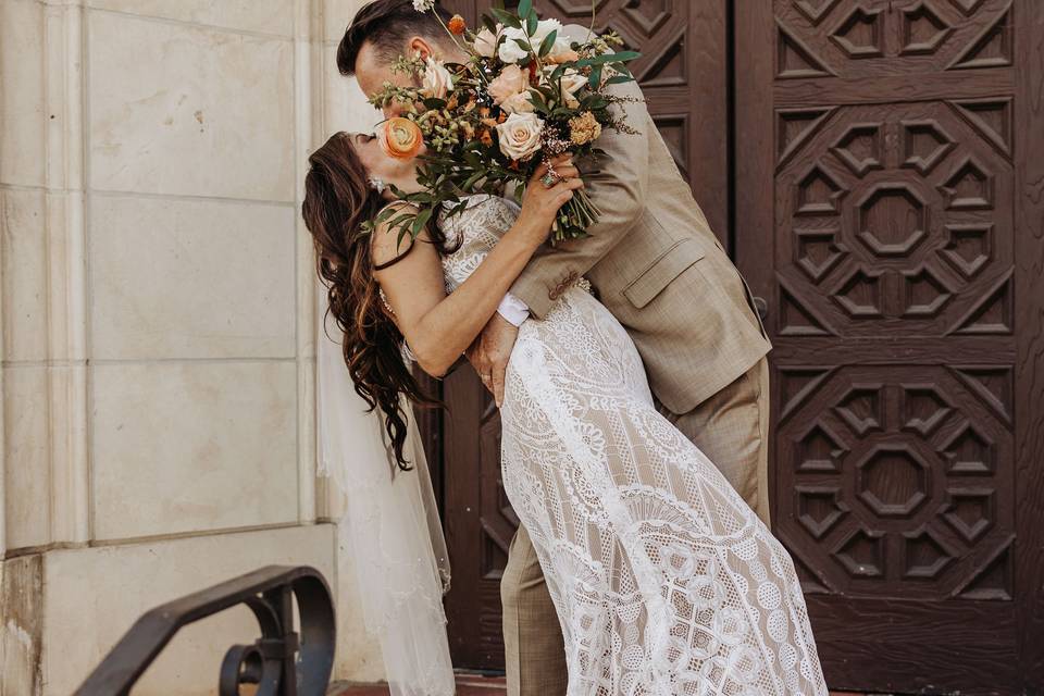 Romance in front of church