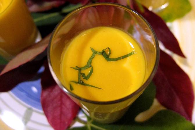 Yellow tomato gazpacho shots