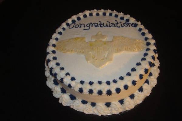 Grooms cake done for a military man, buttercream icing, fondant wings