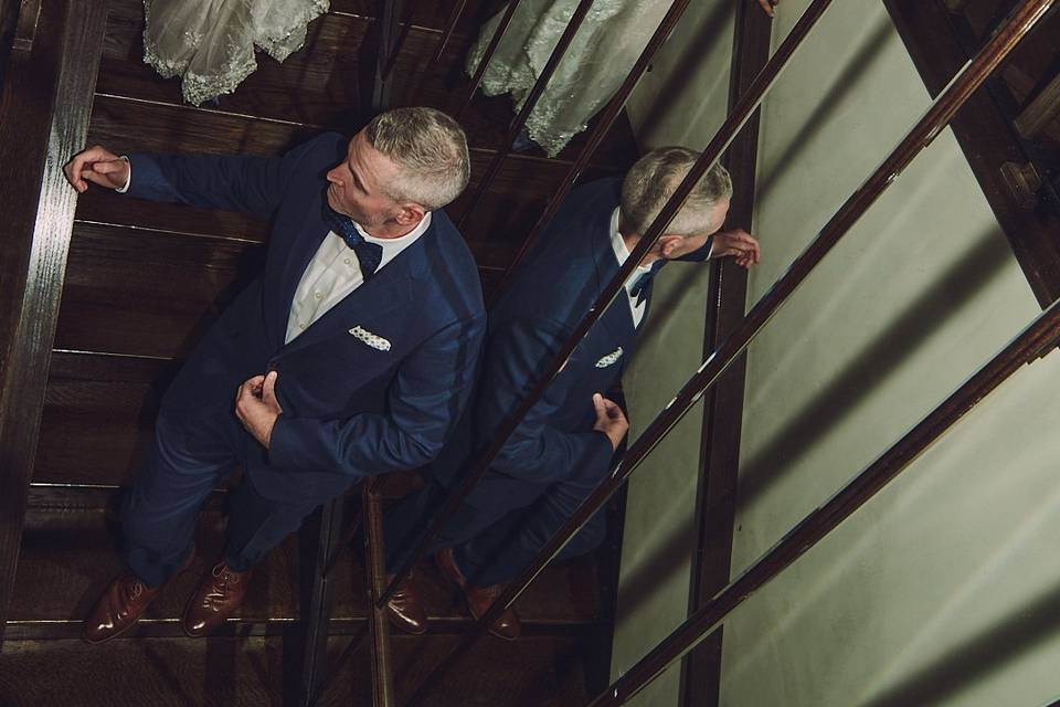 Down the stairs