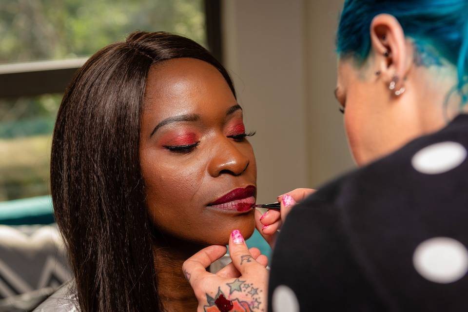 Red eye and red lip look