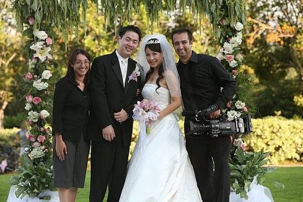 Mandy and Patrick with Sherry and Andy on their wedding day at the Ritz Carlton in Pasadena.