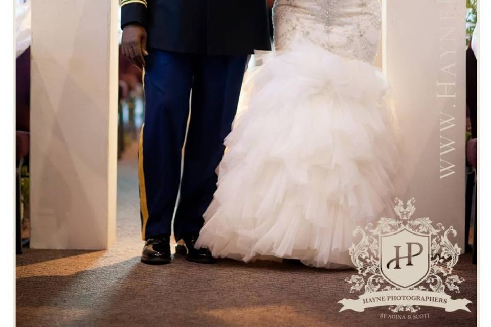 Bride and groom walking down the isle