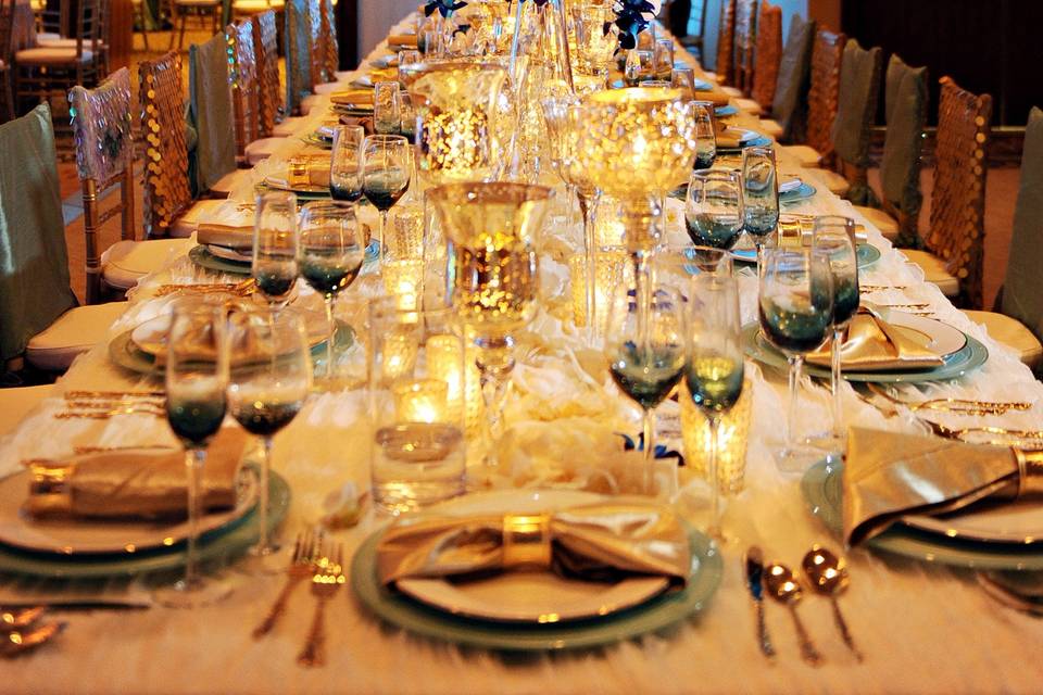 Beautiful place settings and dramatic florals