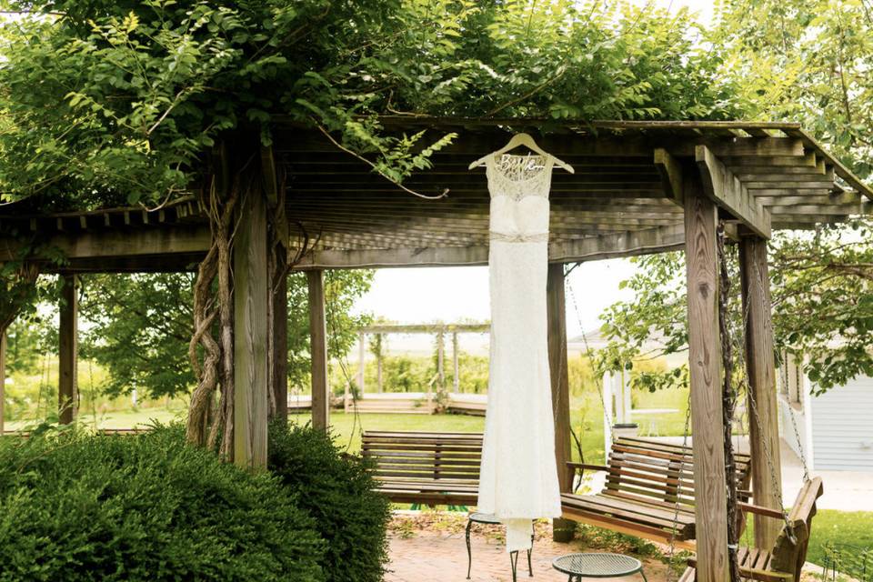 Hanging wedding dress