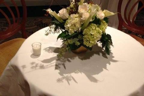 Round table with white flower setup