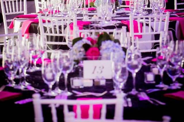 Table setup with flower centerpiece