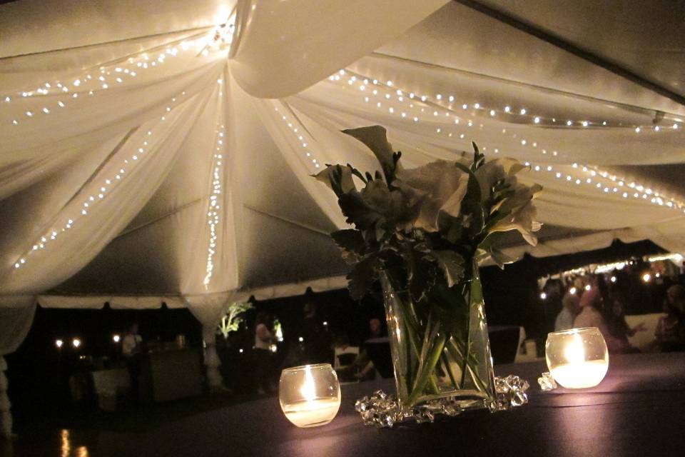 Custom tent drapery & lighting