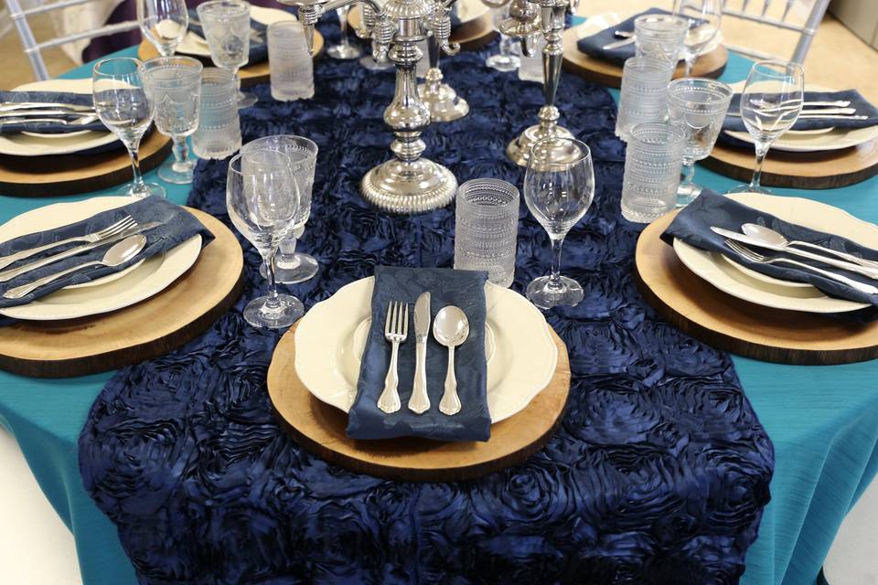 Bright navy and silver table