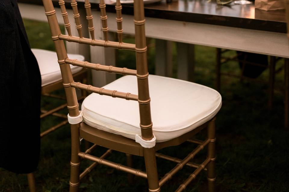 Gold Chiavari padded chairs