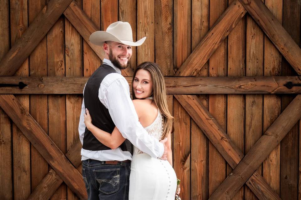 Bride and groom barn