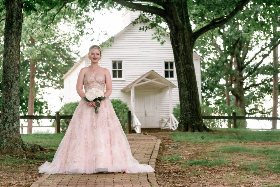 Bride with historical church