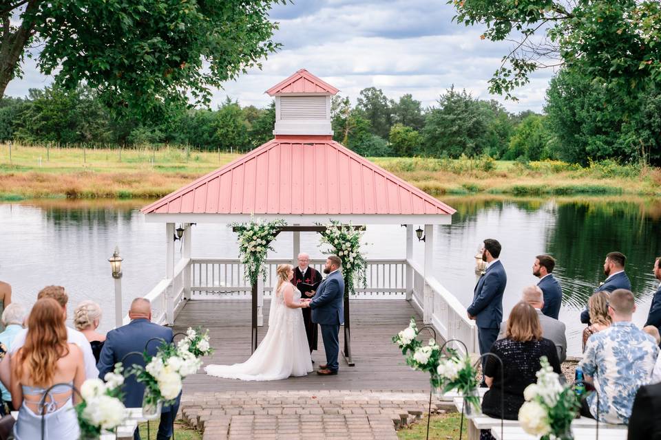 Couple getting married at lake
