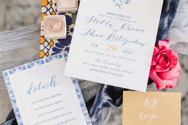 Invites Blue/Gold Letterpress