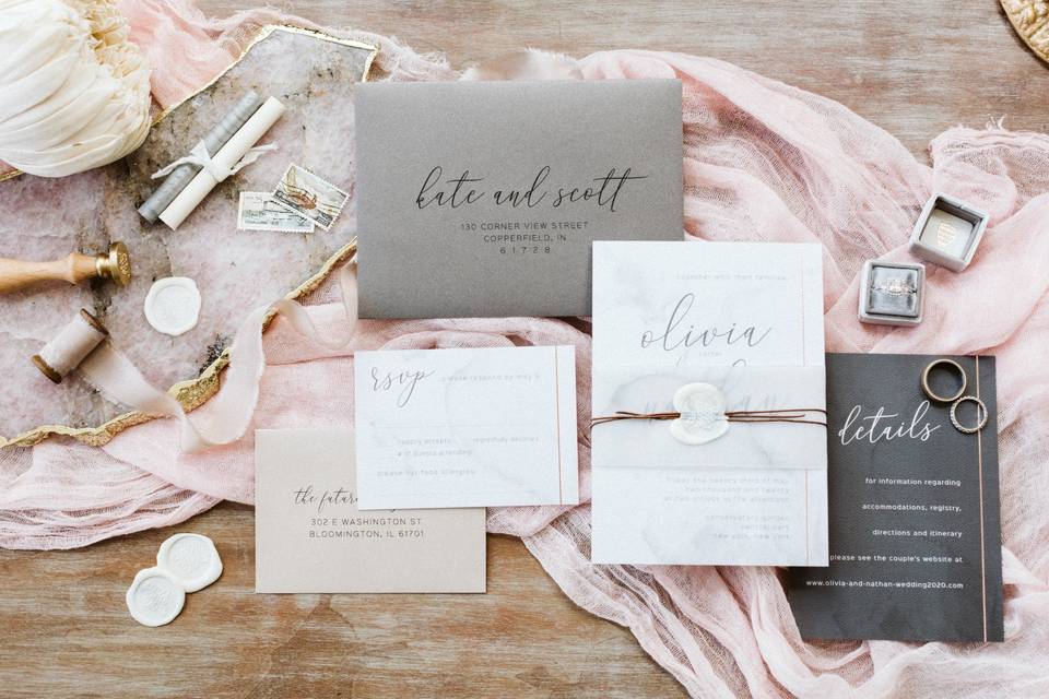 Modern, Rose Gold Foil, Slate