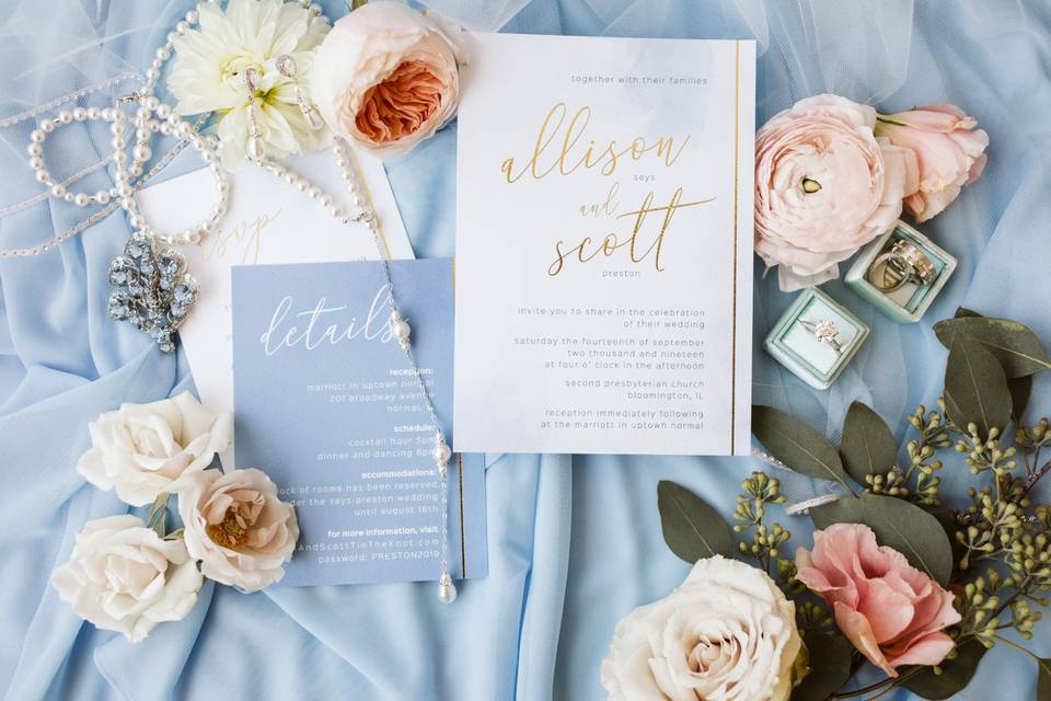 Gold Foil Blue Invitations