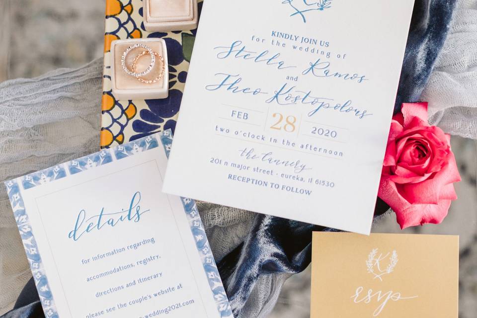 Invites Blue/Gold Letterpress