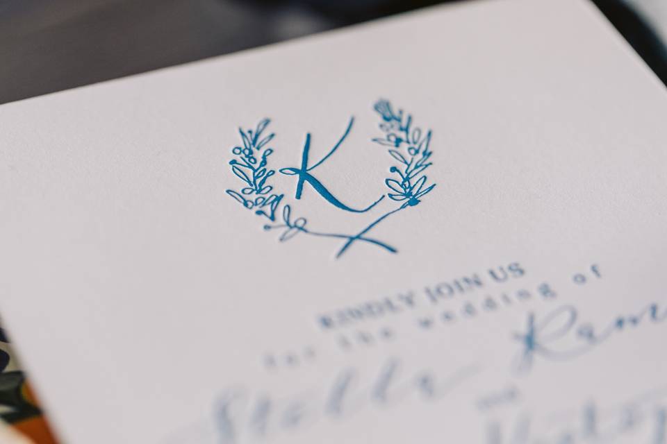 Letterpress  Invites Blue/WH