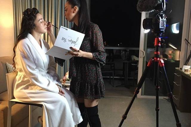 Bride getting her makeup done