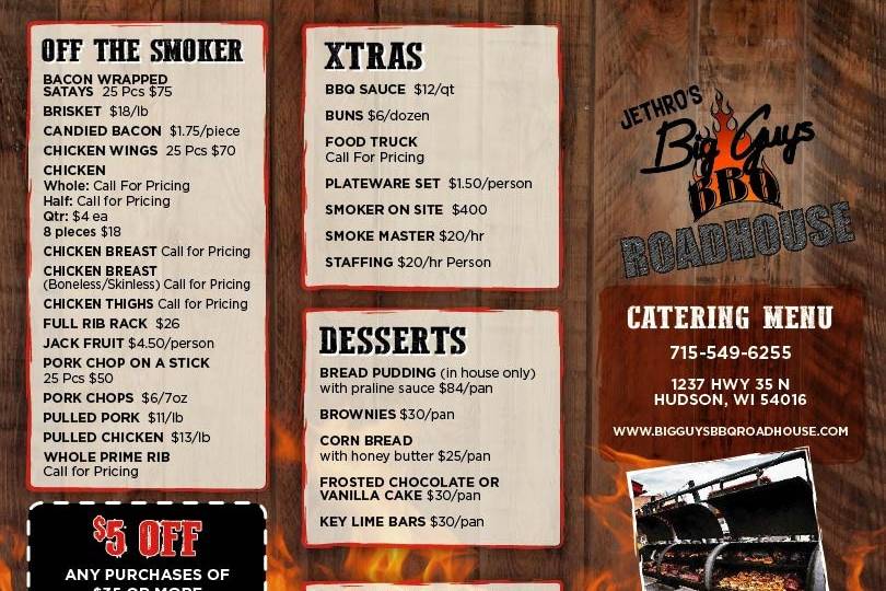 Catering Menu Off the Smoker