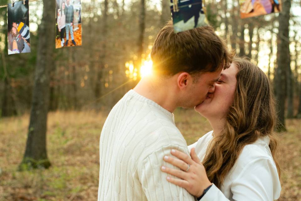 Couple kissing with golden sun