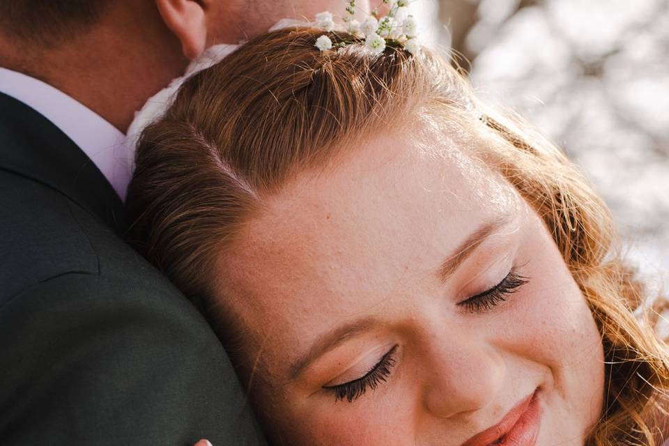 Bride resting her head