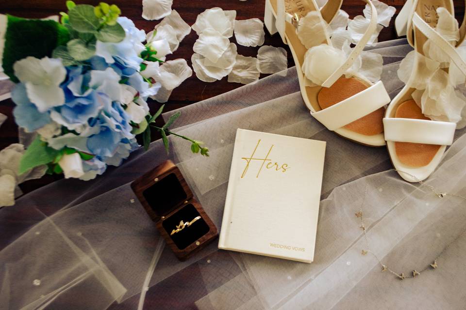Flat lay of wedding details