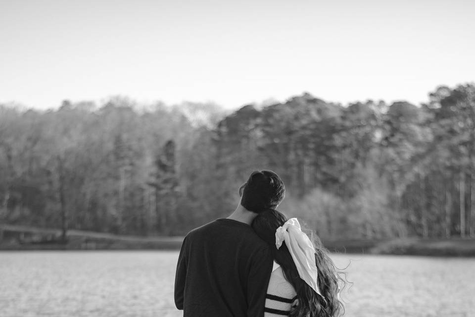 Couple standing on a dock