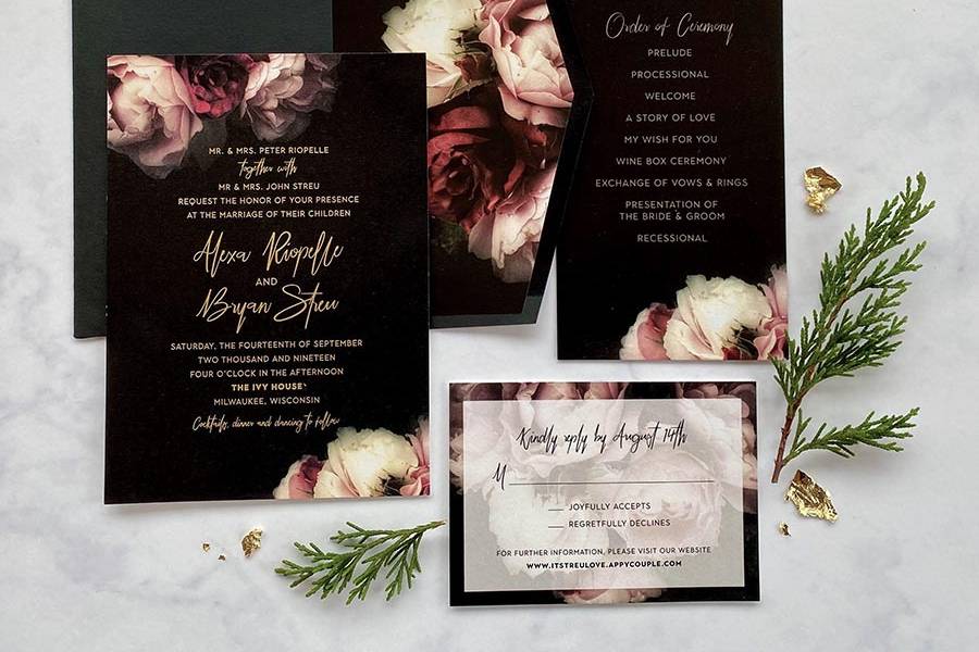 Dark floral invitations