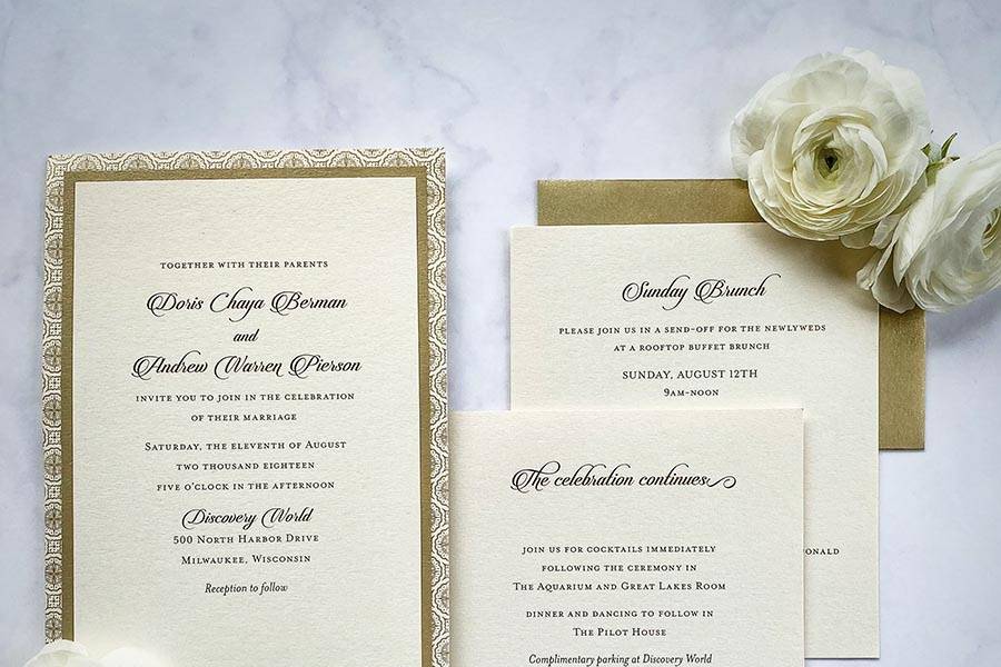 Modern gold invitations