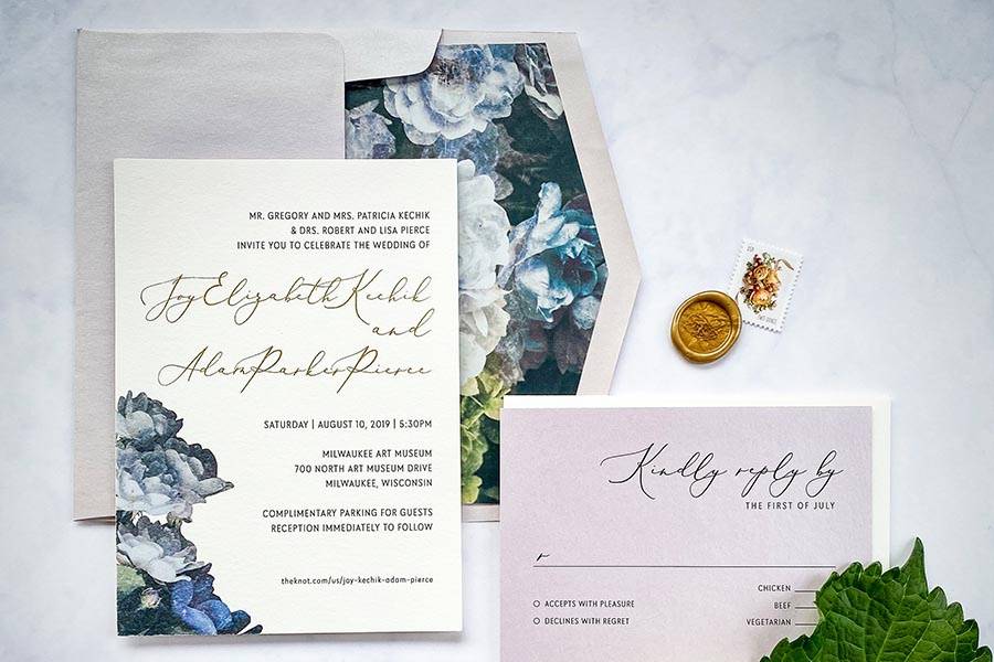 Hydrangea floral invitations
