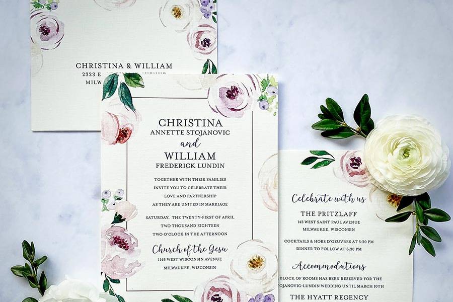 Watercolor floral invitations