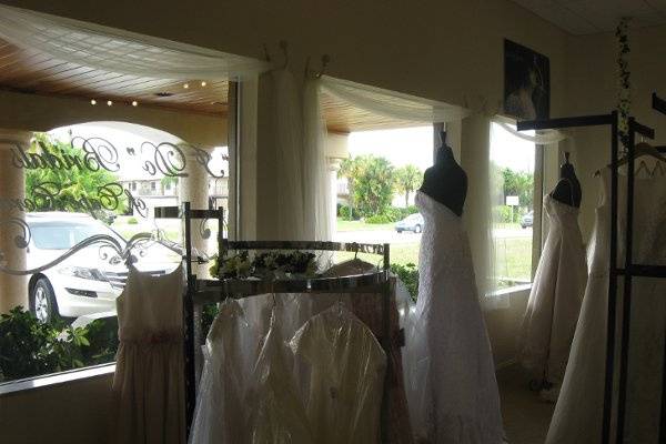 We do have a beautiful store front that shows off some of our best dresses.