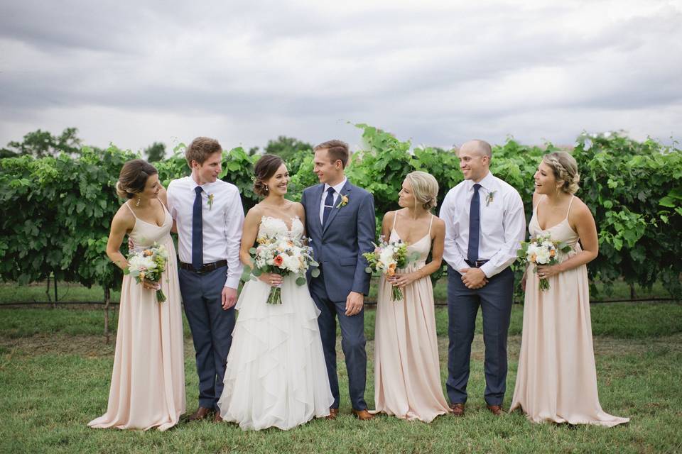 Couple with bridesmaid and groomsmen