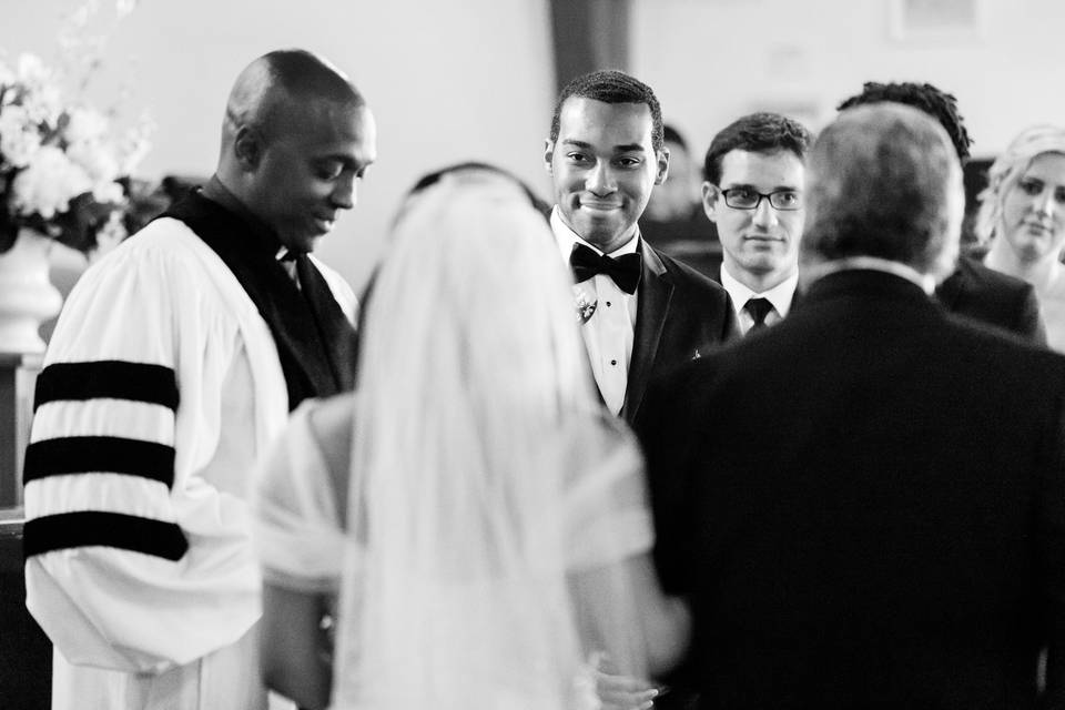 Groom's first look at bride