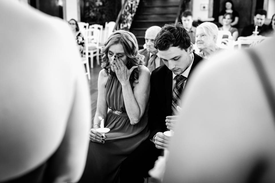 Emotional guests at wedding