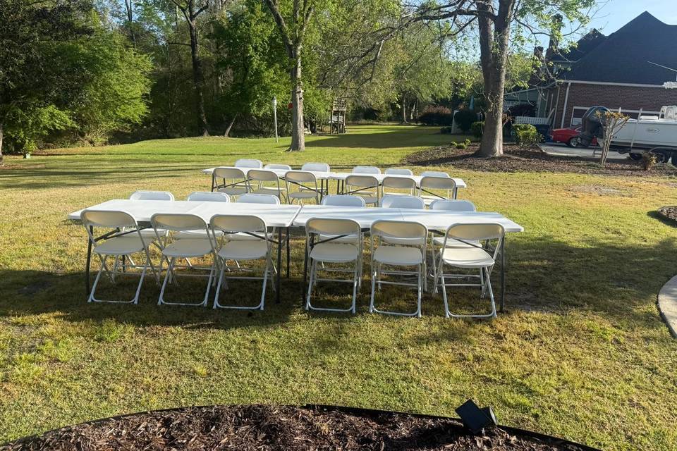 Tables and folding chairs