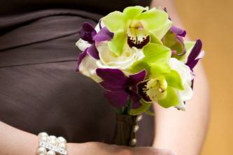 Bridal party - Green Cymb, Purple Dens, White Roses