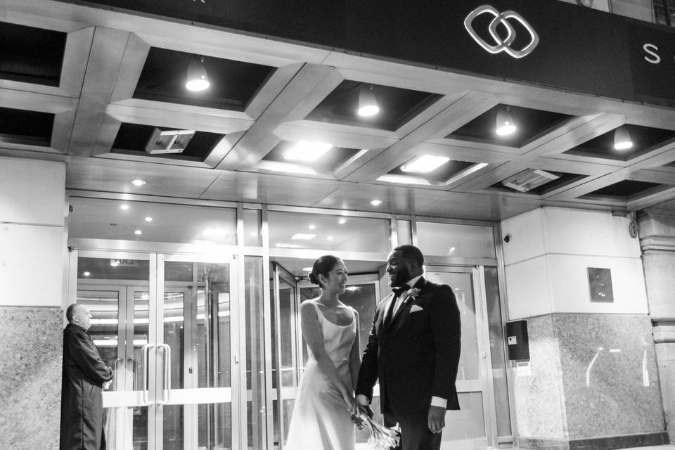 Bride & Groom outside hotel