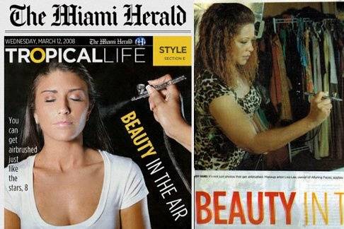 Miami Herald Cover and Inside photo of me airbrushing my model Valerie