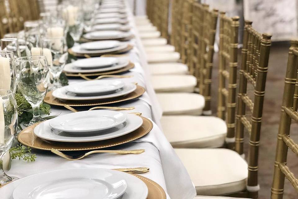 Long Tables with Gold Chiavari