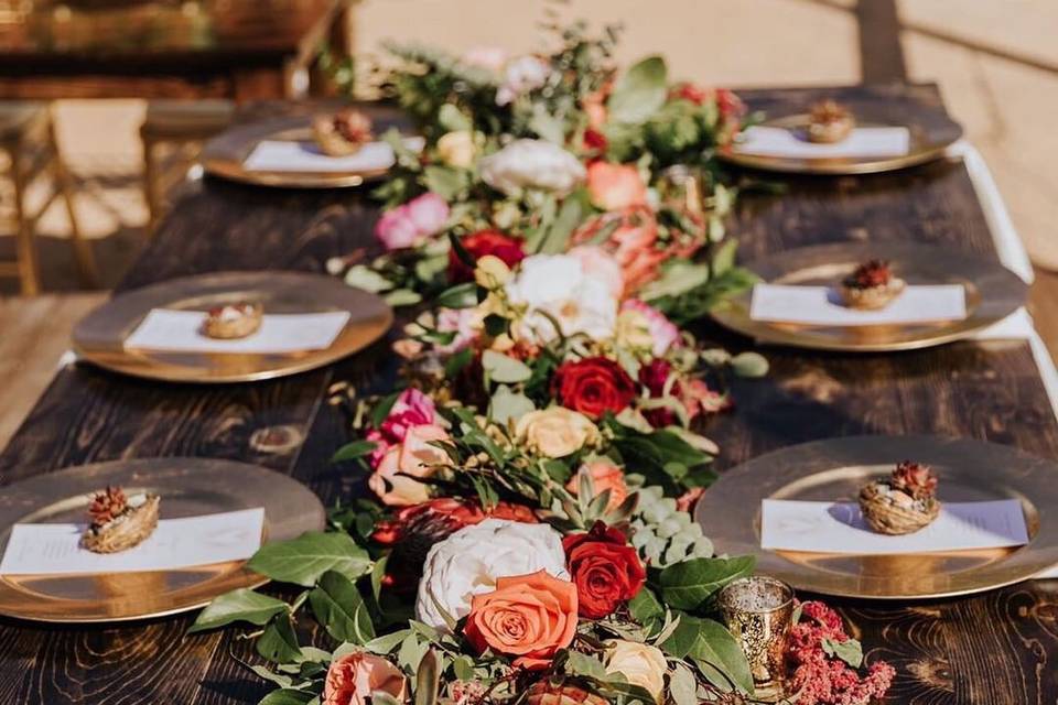 Farm Table with Floral Garland