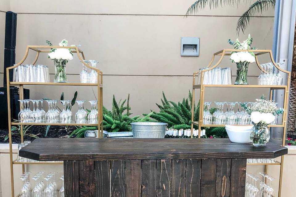 Rustic Bar and Gold Shelves