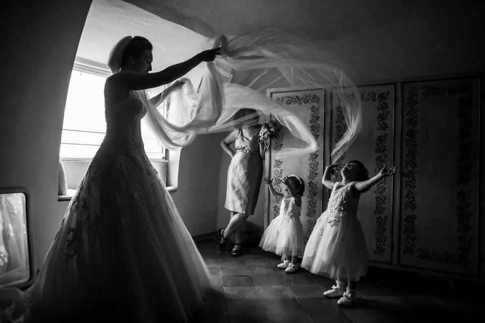 The bride gets ready amid game