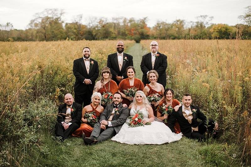 Bridal party and wildflowers