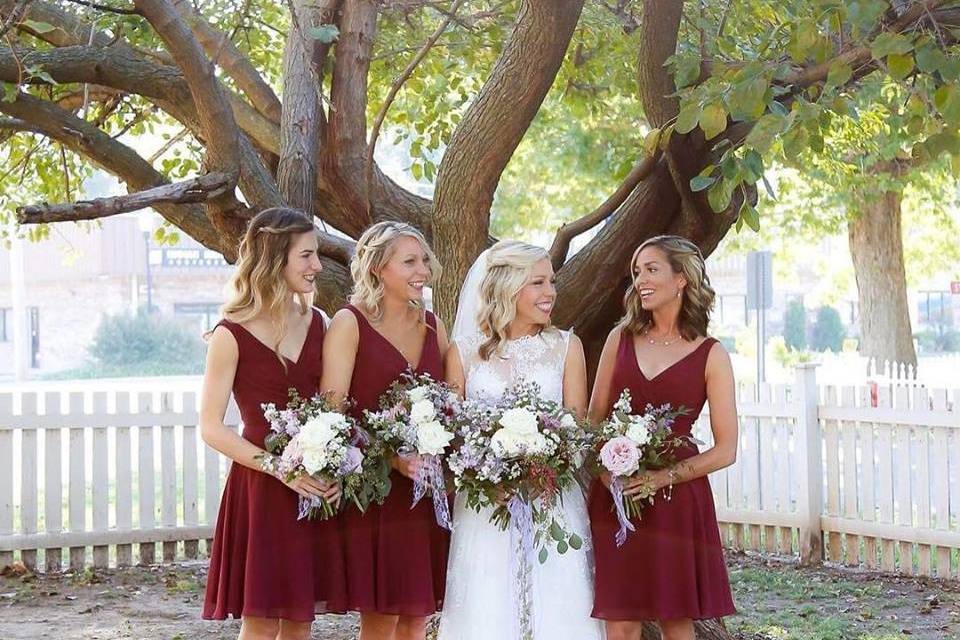 The bride with her bridesmaids