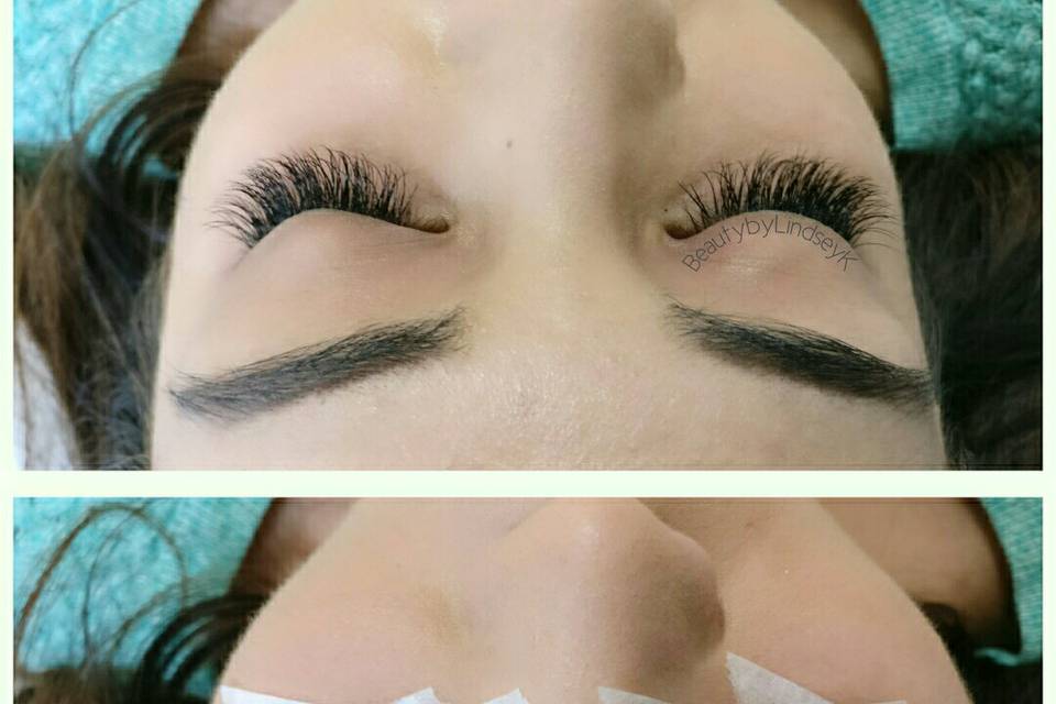 Before and After eyelash extensions.
Eyelash Extensions are waterproof. You can cry those happy tears, go swimming on your honeymoon or sweat while working out to get that amazing bridal body. Or you can just wake up to your new husband looking amazing and put together without a stitch of makeup.